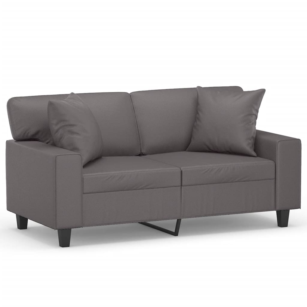 vidaXL Canapea cu 2 locuri cu pernuțe, gri, 120 cm, piele ecologică