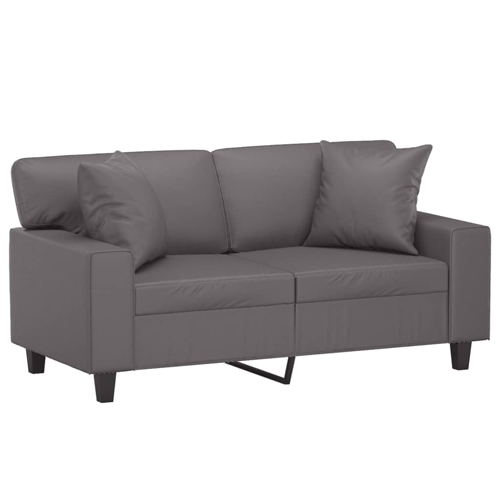 vidaXL Canapea cu 2 locuri cu pernuțe, gri, 120 cm, piele ecologică