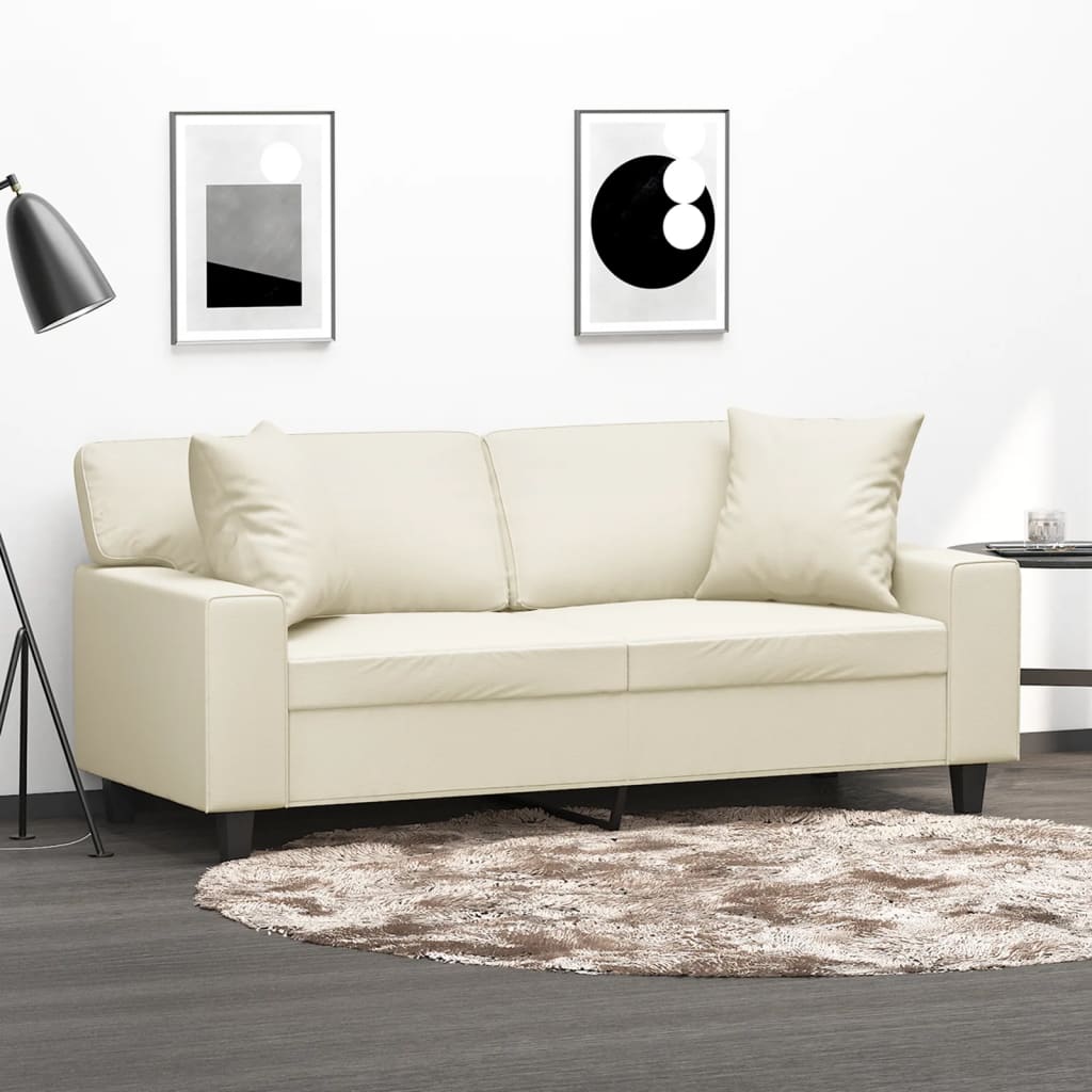 vidaXL Canapea cu 2 locuri cu pernuțe, crem, 140 cm, piele ecologică vidaXL Canapea cu 2 locuri cu pernuțe, crem, 140 cm, piele ecologică