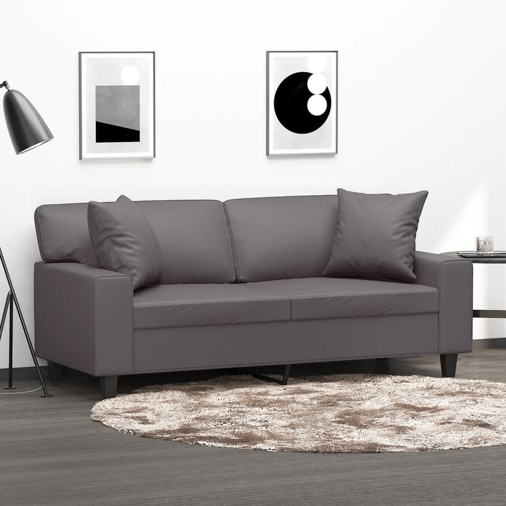 vidaXL Canapea cu 2 locuri cu pernuțe, gri, 140 cm, piele ecologică vidaXL Canapea cu 2 locuri cu pernuțe, gri, 140 cm, piele ecologică