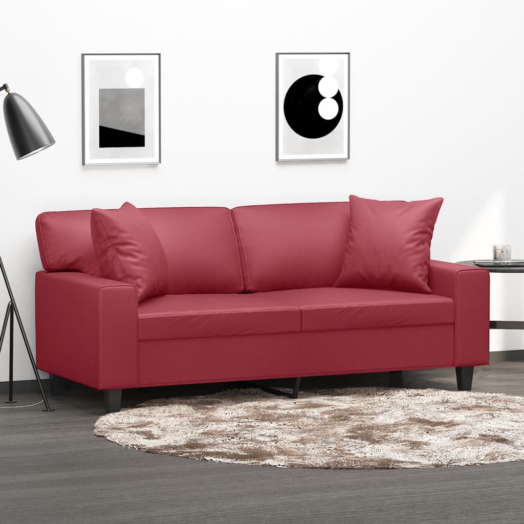 vidaXL Canapea cu 2 locuri cu pernuțe, roșu vin 140 cm piele ecologică vidaXL Canapea cu 2 locuri cu pernuțe, roșu vin 140 cm piele ecologică