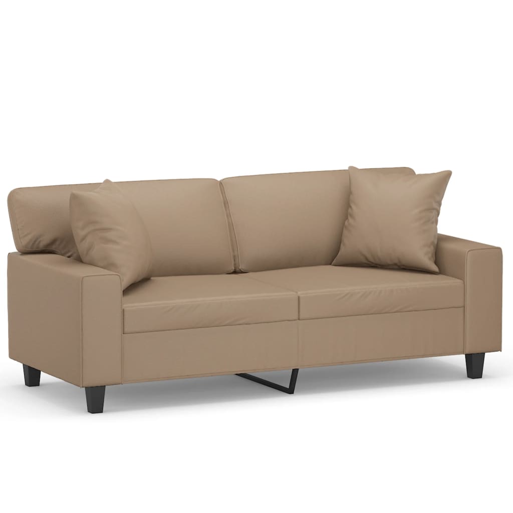vidaXL Canapea cu 2 locuri cu pernuțe, cappuccino, 140 cm, piele eco. vidaXL Canapea cu 2 locuri cu pernuțe, cappuccino, 140 cm, piele eco.