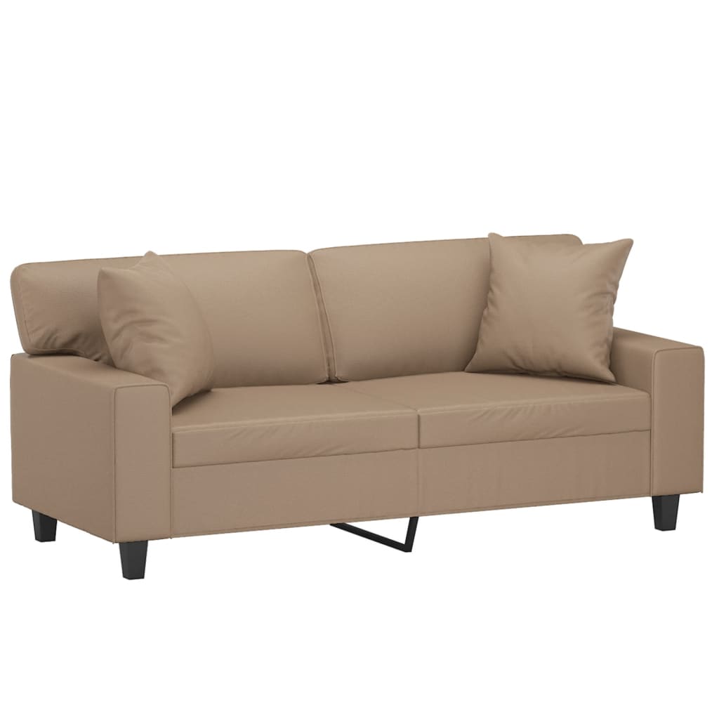 vidaXL Canapea cu 2 locuri cu pernuțe, cappuccino, 140 cm, piele eco. vidaXL Canapea cu 2 locuri cu pernuțe, cappuccino, 140 cm, piele eco.
