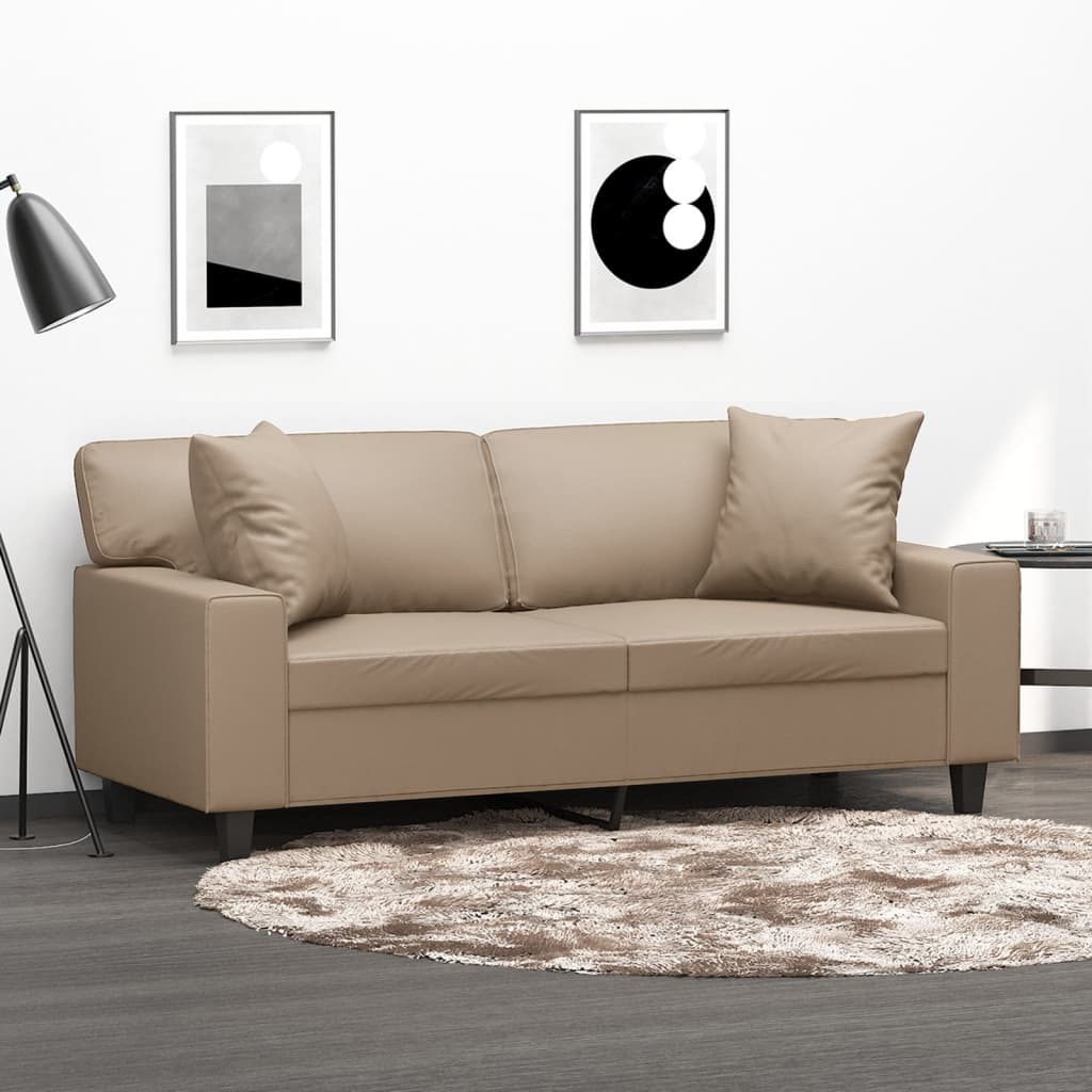 vidaXL Canapea cu 2 locuri cu pernuțe, cappuccino, 140 cm, piele eco. vidaXL Canapea cu 2 locuri cu pernuțe, cappuccino, 140 cm, piele eco.