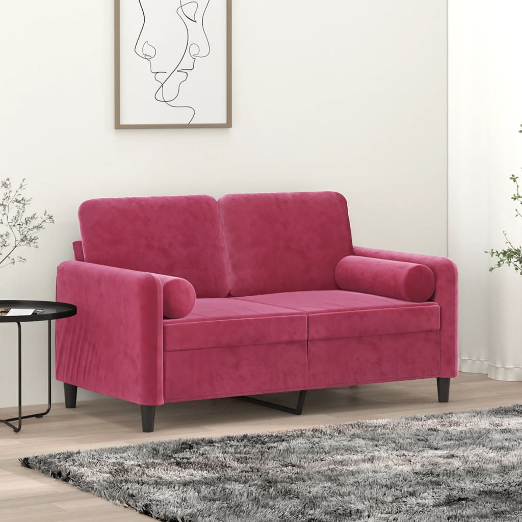 vidaXL Canapea cu 2 locuri cu pernuțe, roșu vin, 120 cm, catifea vidaXL Canapea cu 2 locuri cu pernuțe, roșu vin, 120 cm, catifea