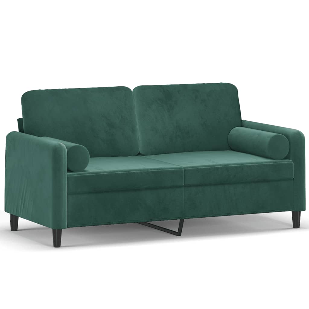 vidaXL Canapea cu 2 locuri cu pernuțe, verde închis, 140 cm, catifea