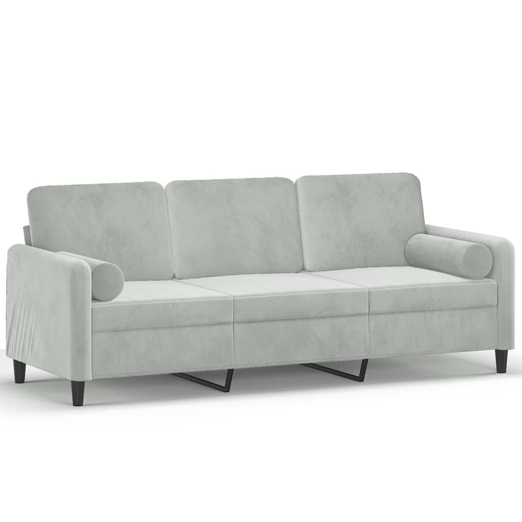 vidaXL Canapea cu 3 locuri cu pernuțe, gri deschis, 180 cm, catifea