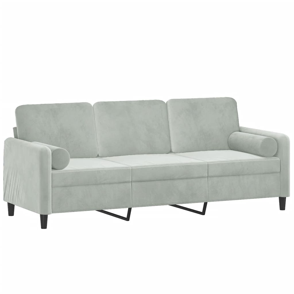 vidaXL Canapea cu 3 locuri cu pernuțe, gri deschis, 180 cm, catifea