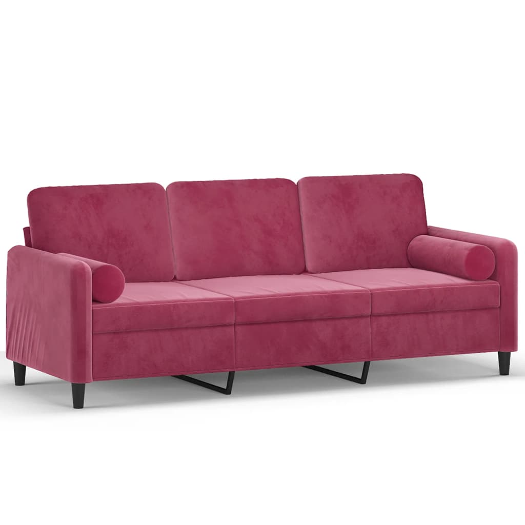 vidaXL Canapea cu 3 locuri cu pernuțe, roșu vin, 180 cm, catifea vidaXL Canapea cu 3 locuri cu pernuțe, roșu vin, 180 cm, catifea