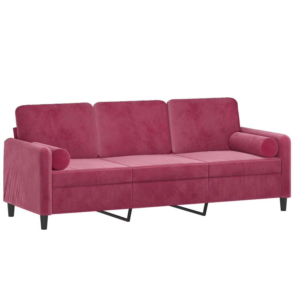 vidaXL Canapea cu 3 locuri cu pernuțe, roșu vin, 180 cm, catifea vidaXL Canapea cu 3 locuri cu pernuțe, roșu vin, 180 cm, catifea