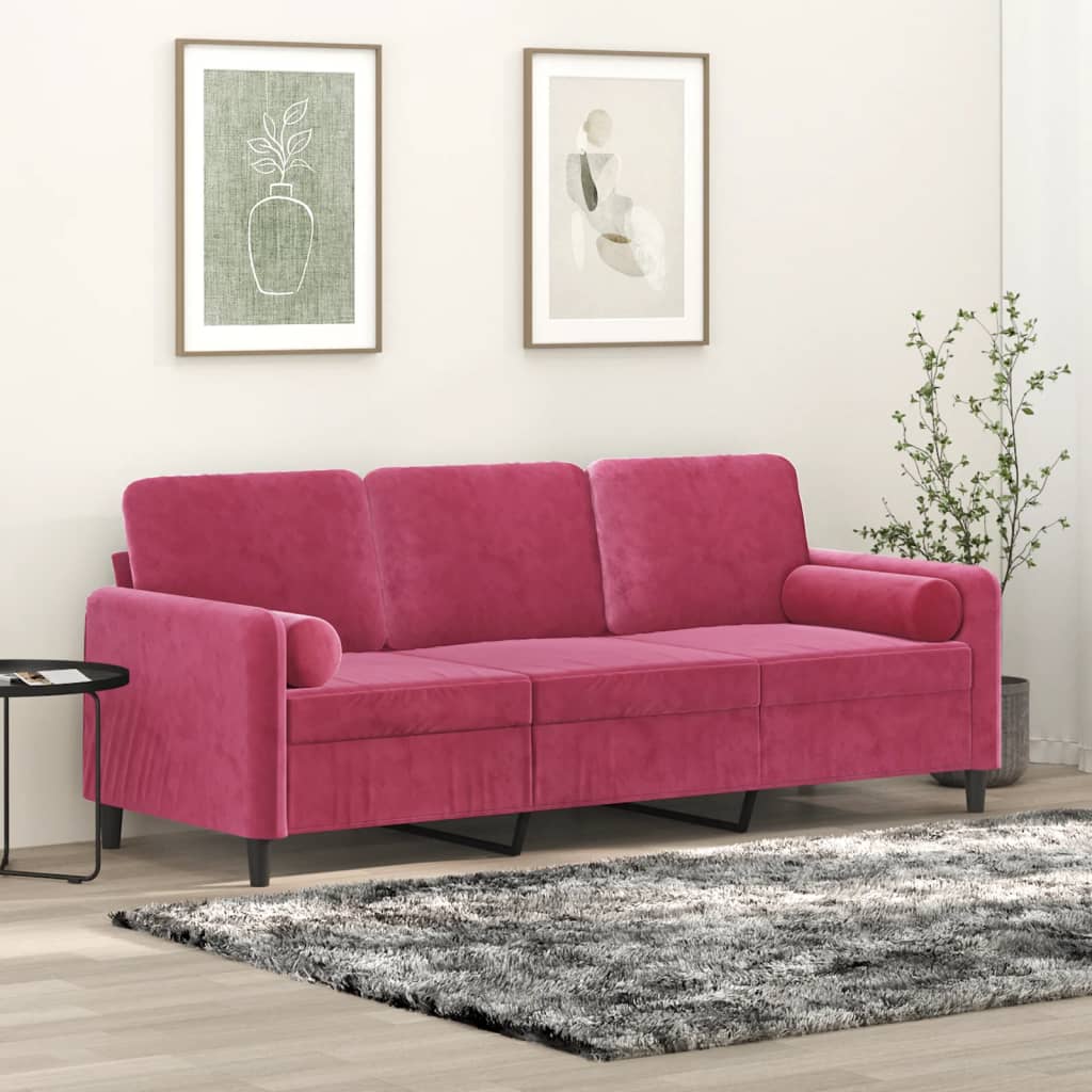 vidaXL Canapea cu 3 locuri cu pernuțe, roșu vin, 180 cm, catifea vidaXL Canapea cu 3 locuri cu pernuțe, roșu vin, 180 cm, catifea