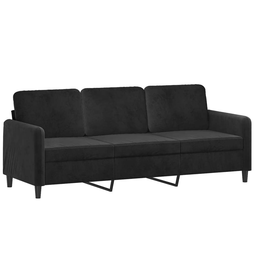vidaXL Canapea cu 3 locuri cu pernuțe, negru, 180 cm, catifea