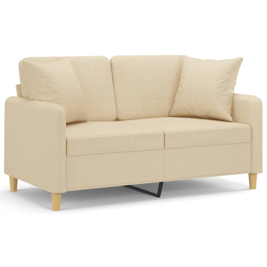 vidaXL Canapea cu 2 locuri cu pernuțe, crem, 120 cm, textil vidaXL Canapea cu 2 locuri cu pernuțe, crem, 120 cm, textil