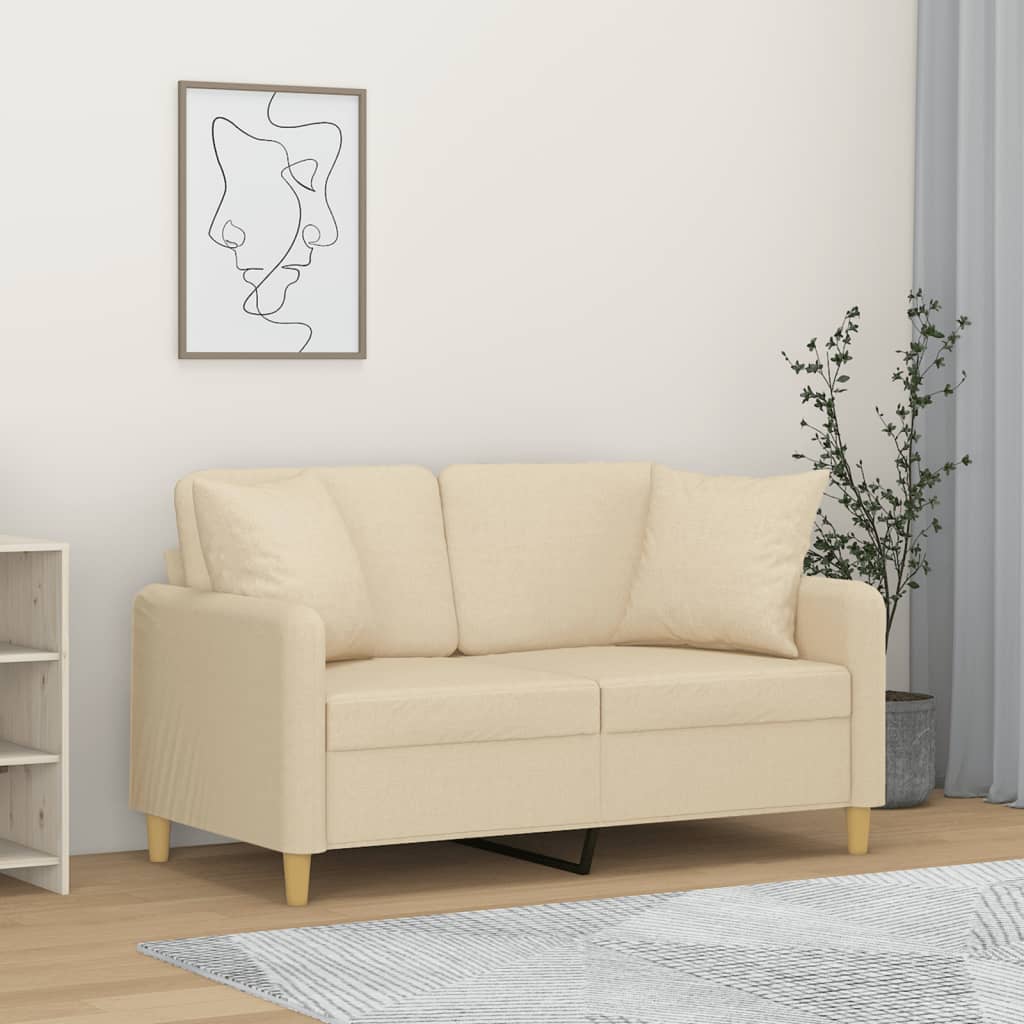 vidaXL Canapea cu 2 locuri cu pernuțe, crem, 120 cm, textil vidaXL Canapea cu 2 locuri cu pernuțe, crem, 120 cm, textil
