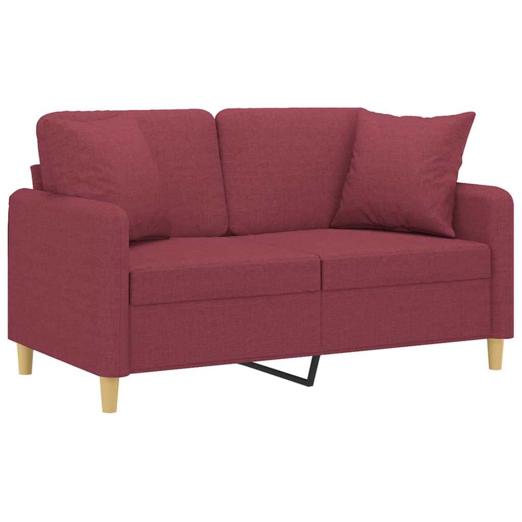 vidaXL Canapea cu 2 locuri cu pernuțe, roșu vin, 120 cm, textil vidaXL Canapea cu 2 locuri cu pernuțe, roșu vin, 120 cm, textil