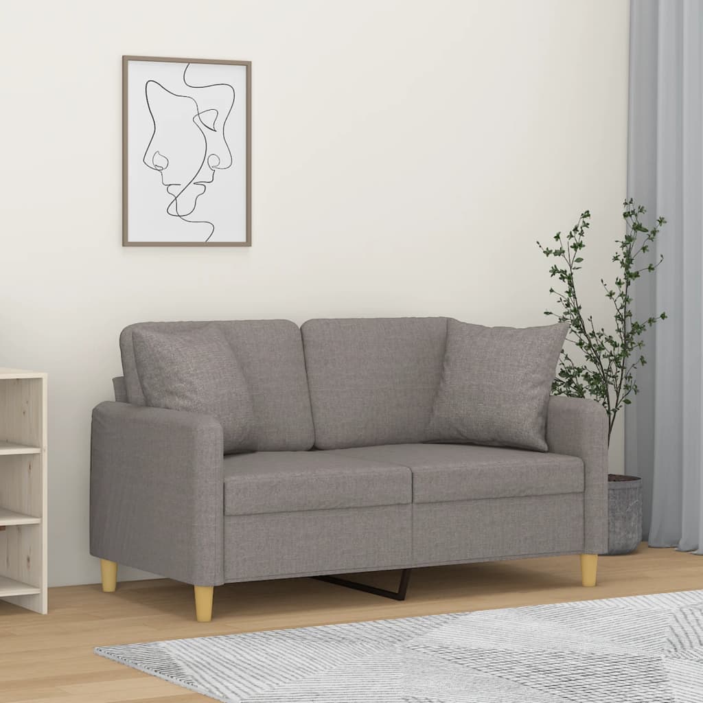 vidaXL Canapea cu 2 locuri cu pernuțe, gri taupe, 120 cm, textil vidaXL Canapea cu 2 locuri cu pernuțe, gri taupe, 120 cm, textil