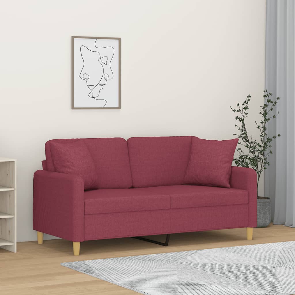 vidaXL Canapea cu 2 locuri cu pernuțe, roșu vin, 140 cm, textil