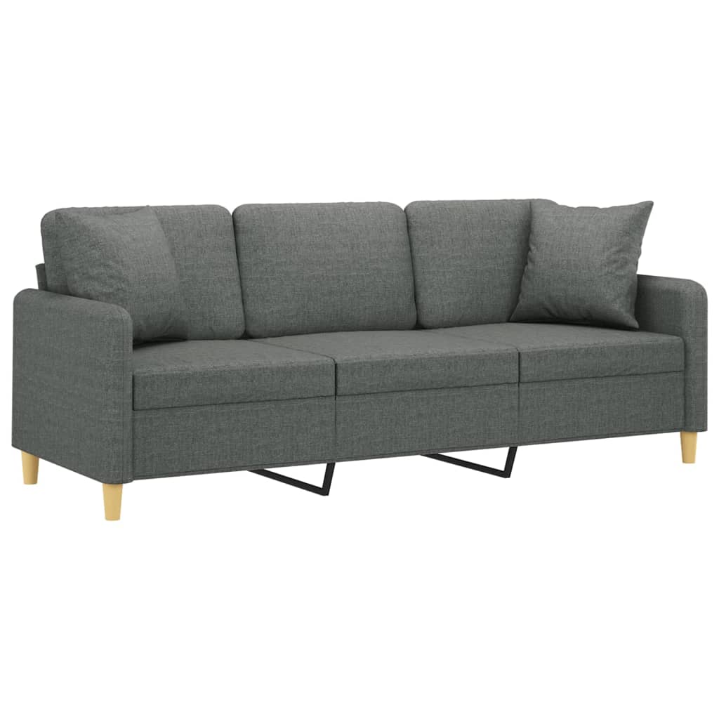 vidaXL Canapea cu 3 locuri cu pernuțe, gri închis, 180 cm, textil