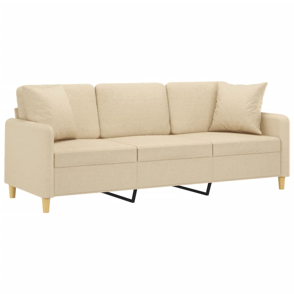 vidaXL Canapea cu 3 locuri cu pernuțe, crem, 180 cm, textil
