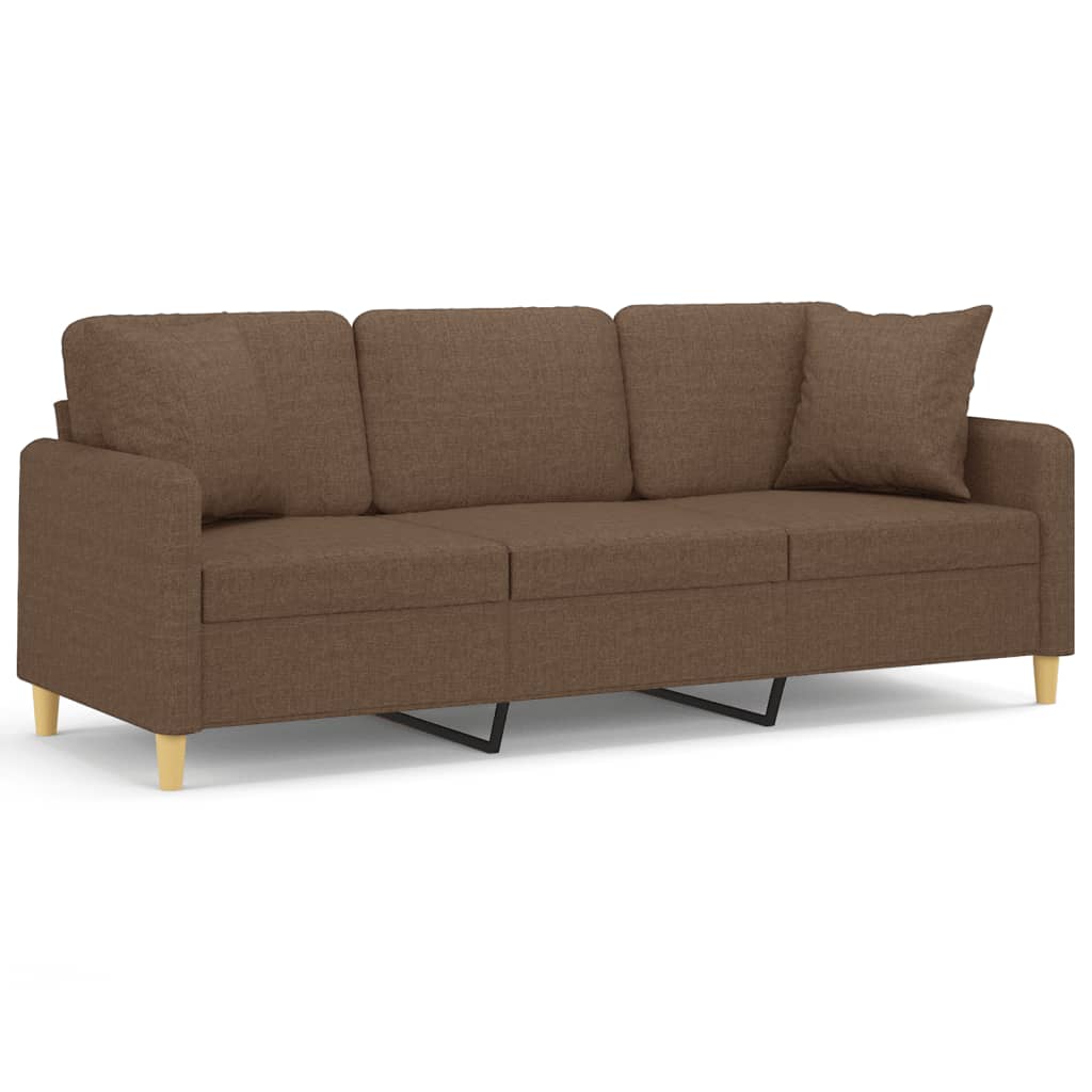 vidaXL Canapea cu 3 locuri cu pernuțe, maro, 180 cm, textil