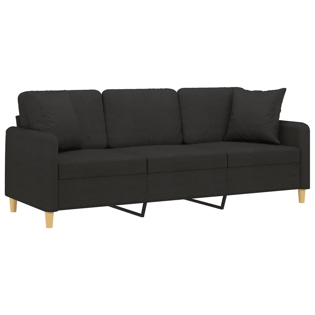 vidaXL Canapea cu 3 locuri cu pernuțe, negru, 180 cm, textil