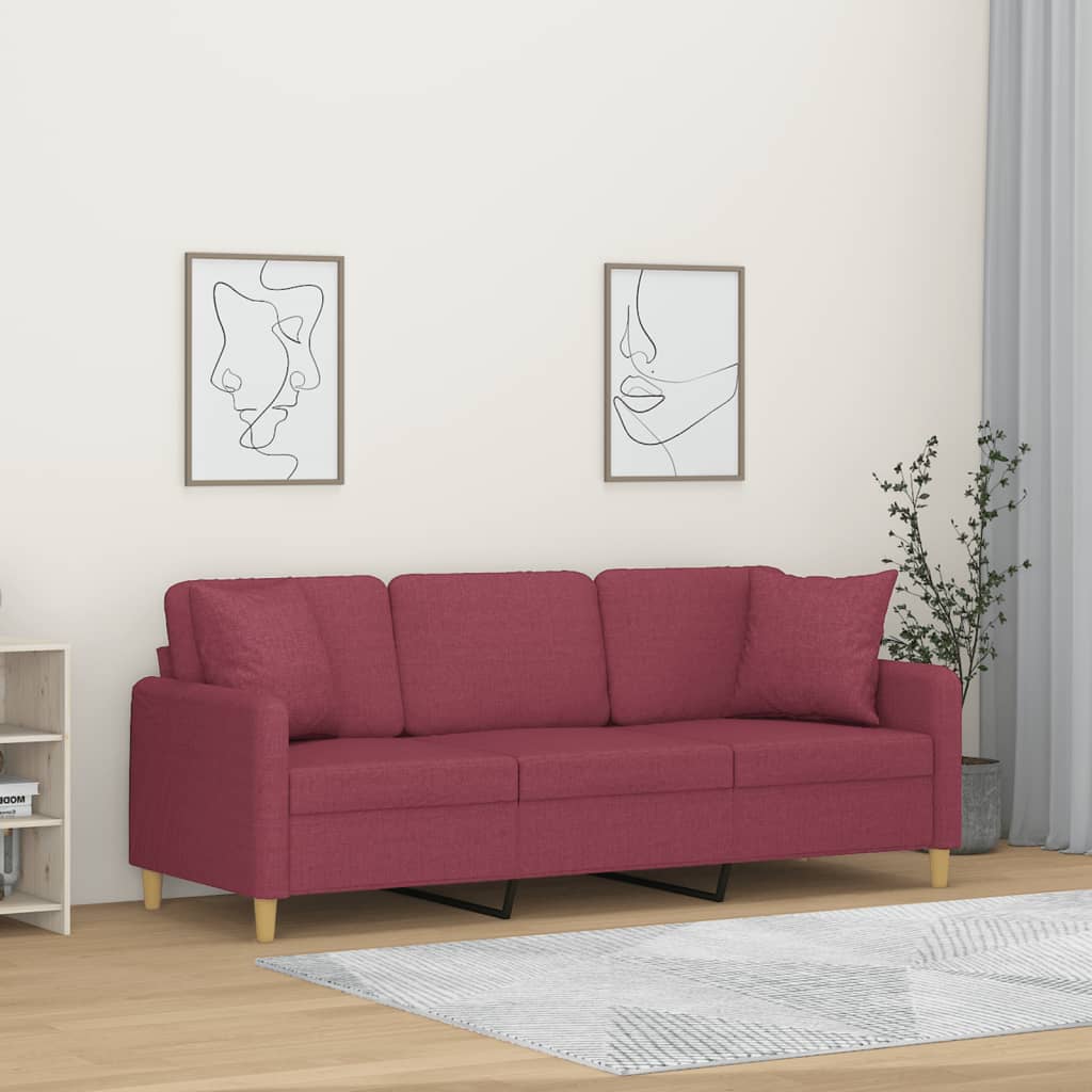 vidaXL Canapea cu 3 locuri cu pernuțe, roșu vin, 180 cm, textil vidaXL Canapea cu 3 locuri cu pernuțe, roșu vin, 180 cm, textil