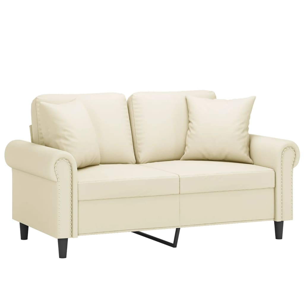 vidaXL Canapea cu 2 locuri cu pernuțe, crem, 120 cm, piele ecologică vidaXL Canapea cu 2 locuri cu pernuțe, crem, 120 cm, piele ecologică