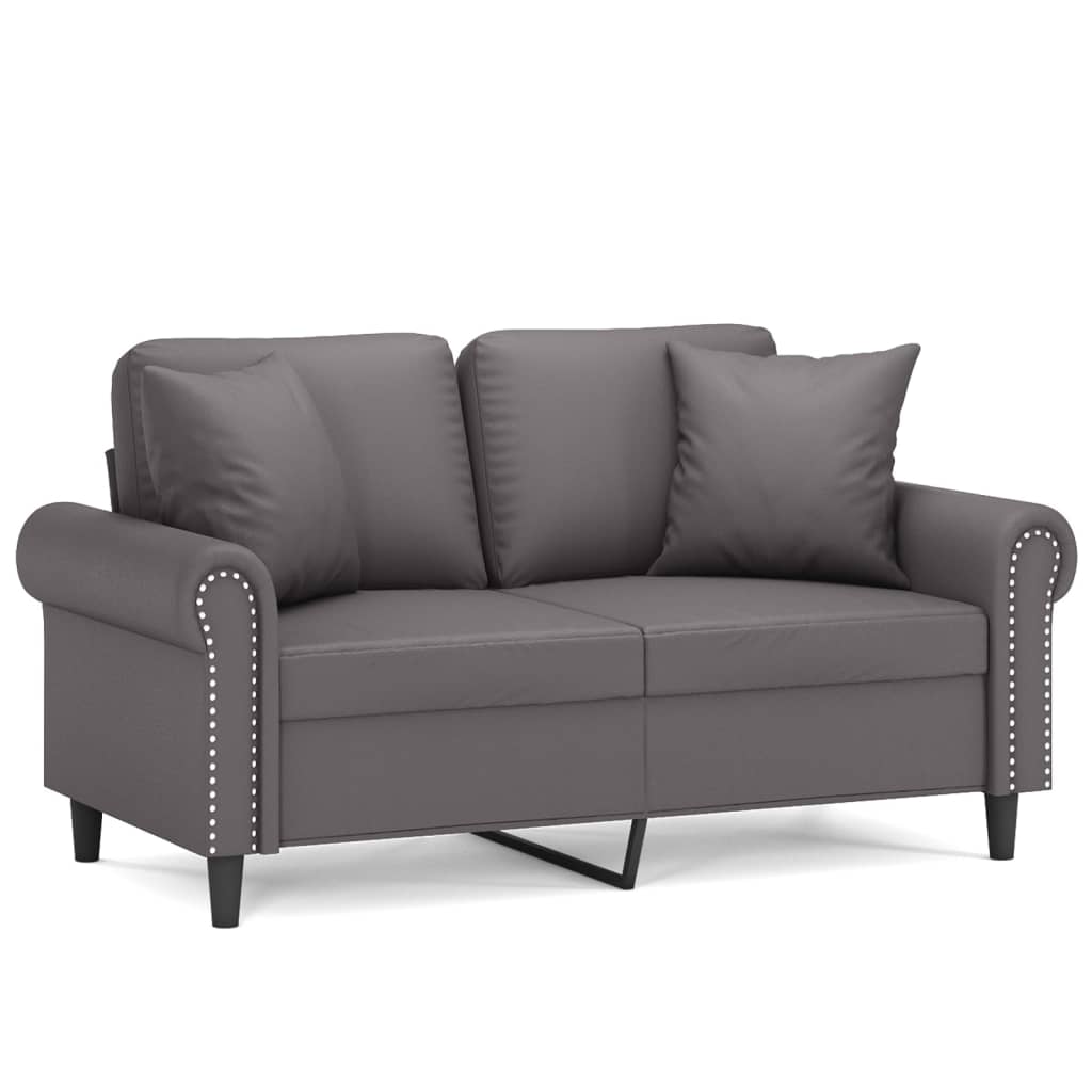 vidaXL Canapea cu 2 locuri cu pernuțe, gri, 120 cm, piele ecologică vidaXL Canapea cu 2 locuri cu pernuțe, gri, 120 cm, piele ecologică