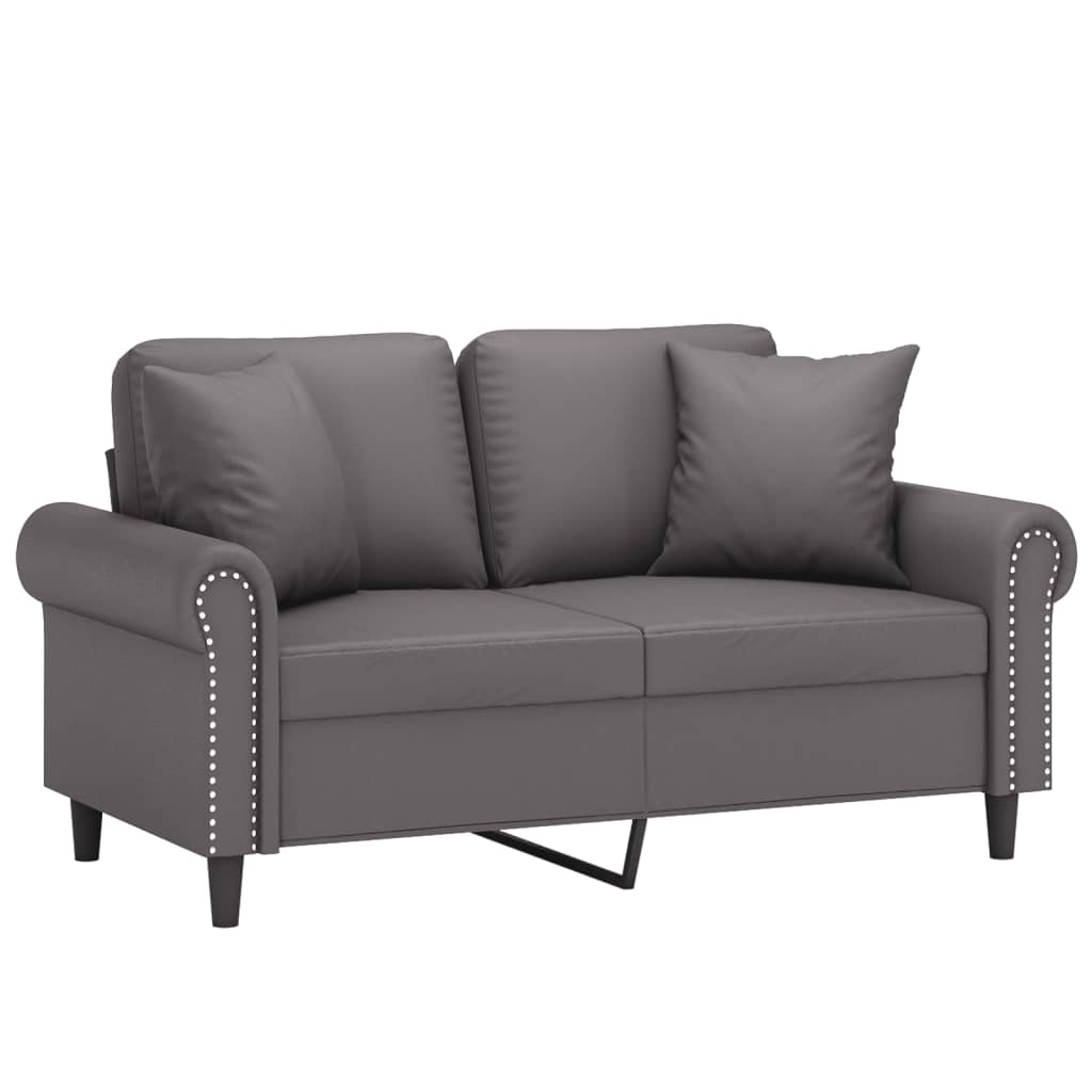 vidaXL Canapea cu 2 locuri cu pernuțe, gri, 120 cm, piele ecologică vidaXL Canapea cu 2 locuri cu pernuțe, gri, 120 cm, piele ecologică