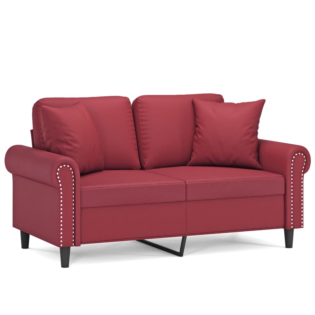 vidaXL Canapea cu 2 locuri cu pernuțe, roșu vin 120 cm piele ecologică vidaXL Canapea cu 2 locuri cu pernuțe, roșu vin 120 cm piele ecologică