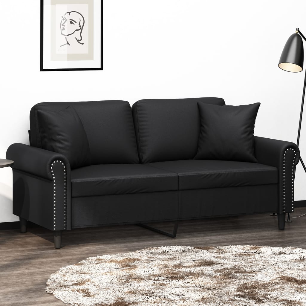 vidaXL Canapea cu 2 locuri cu pernuțe, negru, 140 cm, piele ecologică vidaXL Canapea cu 2 locuri cu pernuțe, negru, 140 cm, piele ecologică