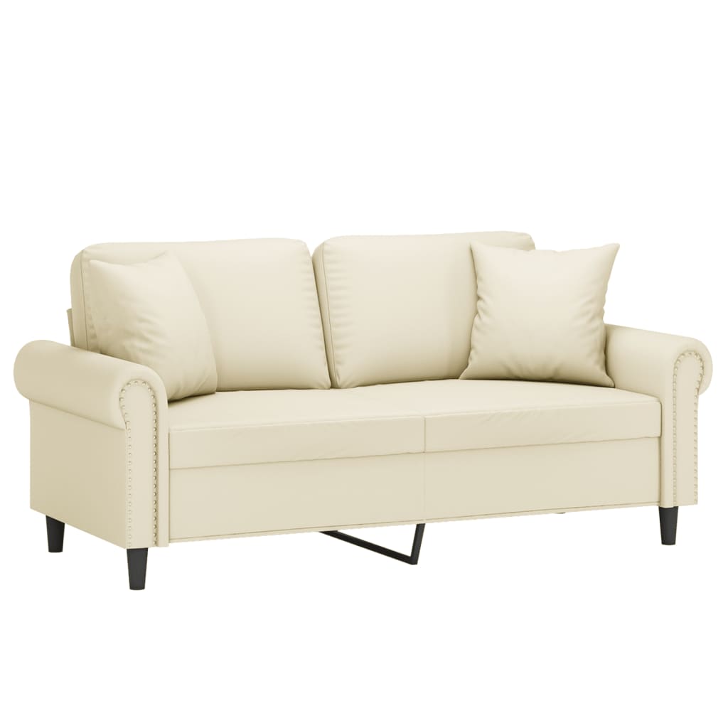 vidaXL Canapea cu 2 locuri cu pernuțe, crem, 140 cm, piele ecologică