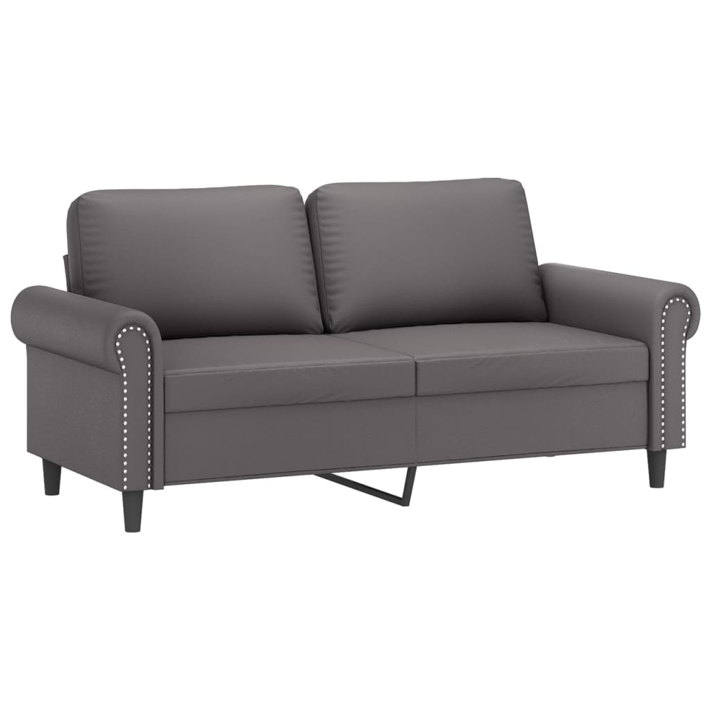 vidaXL Canapea cu 2 locuri cu pernuțe, gri, 140 cm, piele ecologică vidaXL Canapea cu 2 locuri cu pernuțe, gri, 140 cm, piele ecologică