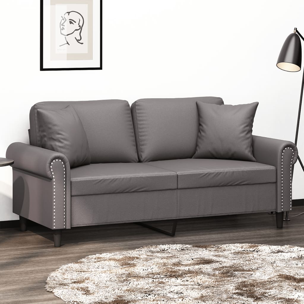 vidaXL Canapea cu 2 locuri cu pernuțe, gri, 140 cm, piele ecologică vidaXL Canapea cu 2 locuri cu pernuțe, gri, 140 cm, piele ecologică