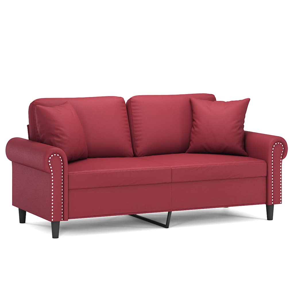 vidaXL Canapea cu 2 locuri cu pernuțe, roșu vin 140 cm piele ecologică vidaXL Canapea cu 2 locuri cu pernuțe, roșu vin 140 cm piele ecologică