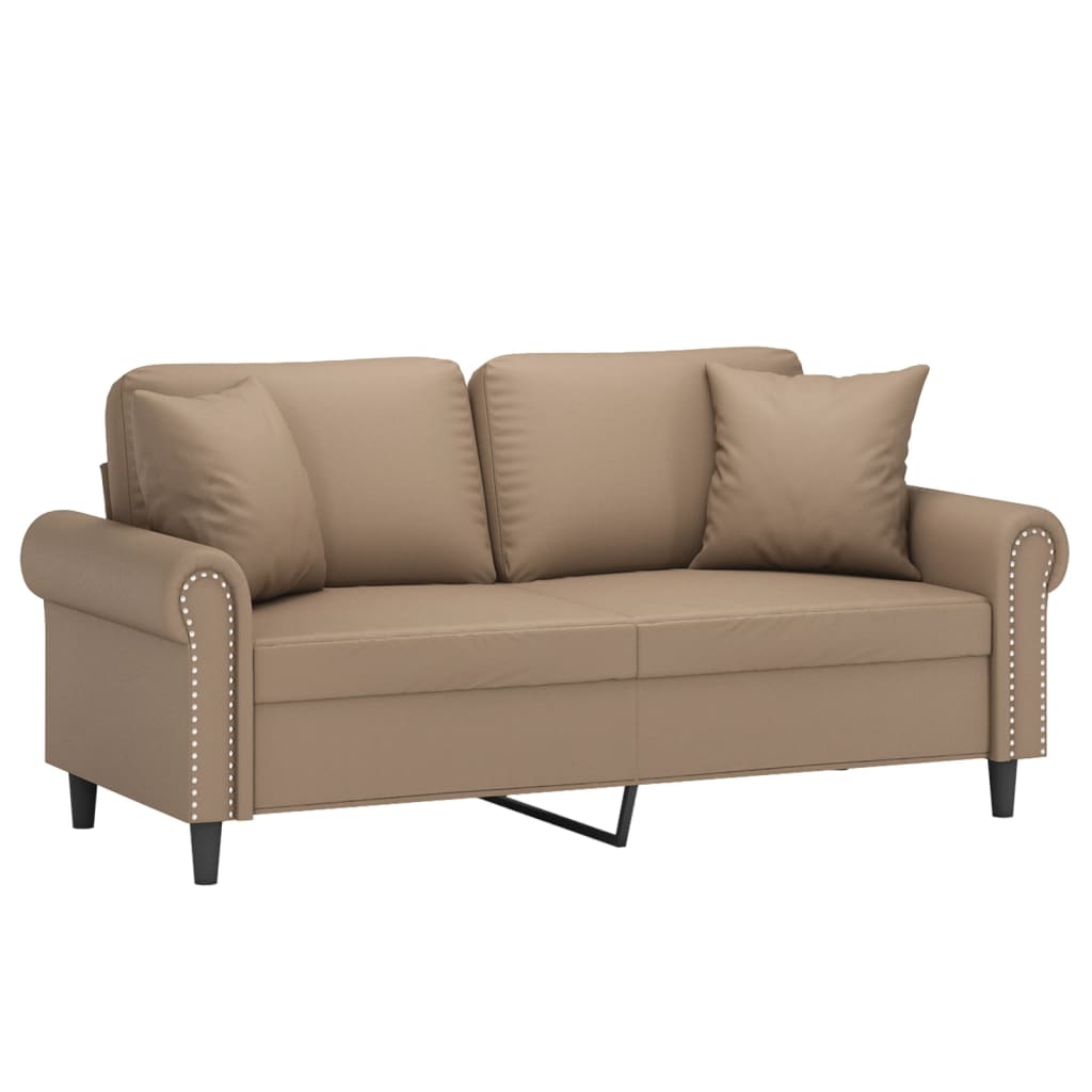 vidaXL Canapea cu 2 locuri cu pernuțe, cappuccino, 140 cm, piele eco.