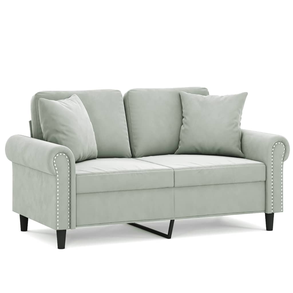 vidaXL Canapea cu 2 locuri cu pernuțe, gri deschis, 120 cm, catifea vidaXL Canapea cu 2 locuri cu pernuțe, gri deschis, 120 cm, catifea