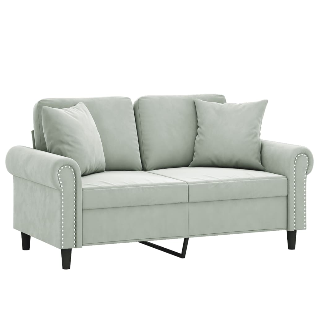 vidaXL Canapea cu 2 locuri cu pernuțe, gri deschis, 120 cm, catifea vidaXL Canapea cu 2 locuri cu pernuțe, gri deschis, 120 cm, catifea