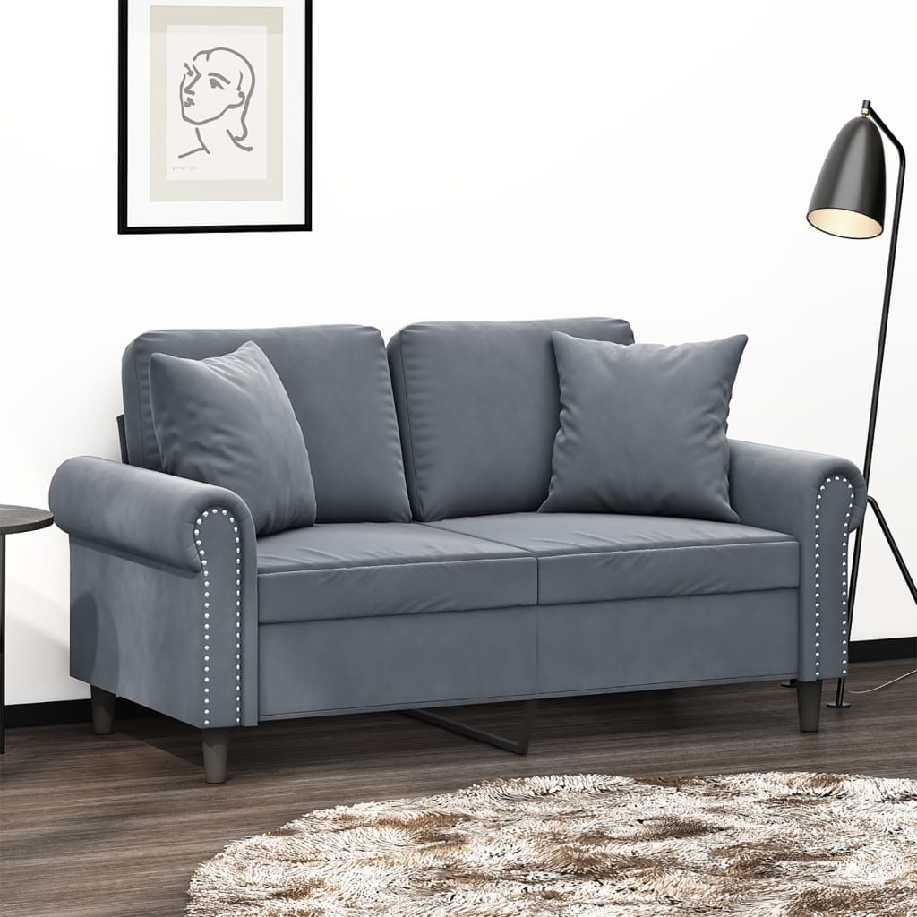 vidaXL Canapea cu 2 locuri cu pernuțe, gri închis, 120 cm, catifea vidaXL Canapea cu 2 locuri cu pernuțe, gri închis, 120 cm, catifea