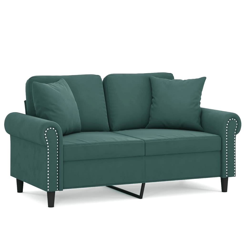 vidaXL Canapea cu 2 locuri cu pernuțe, verde închis, 120 cm, catifea