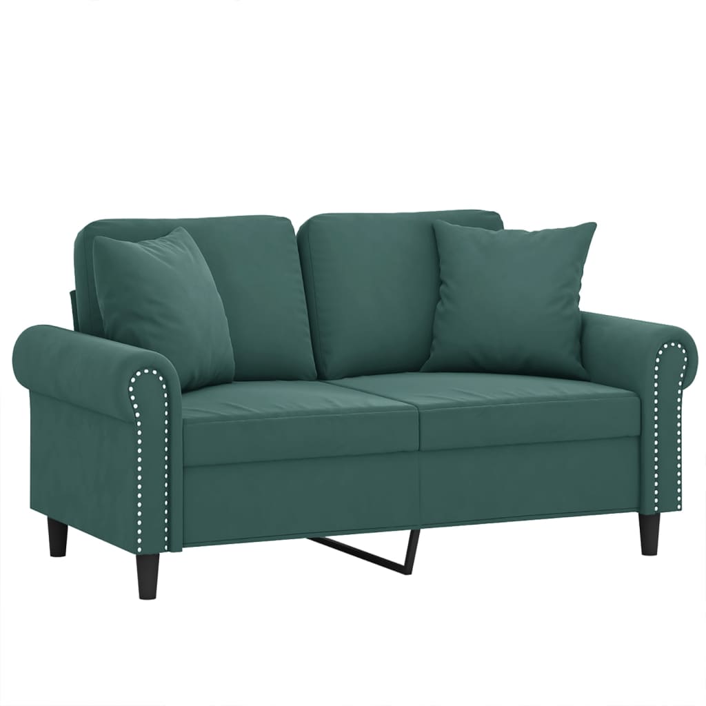 vidaXL Canapea cu 2 locuri cu pernuțe, verde închis, 120 cm, catifea