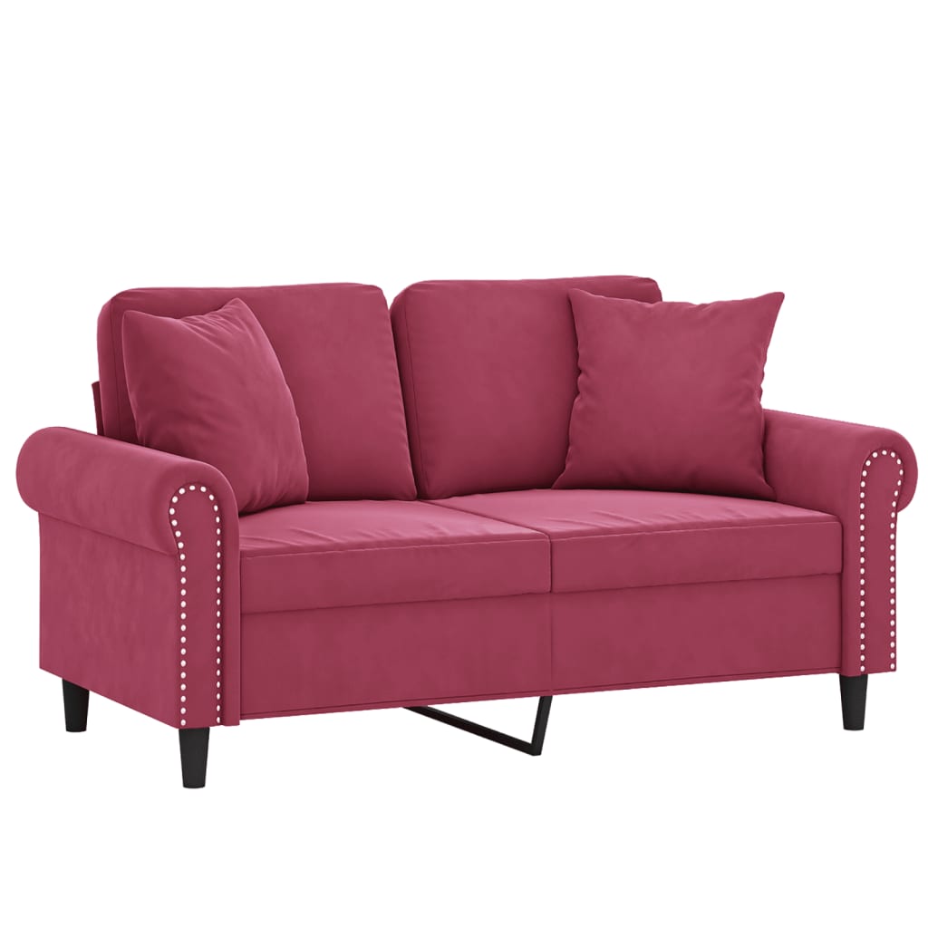 vidaXL Canapea cu 2 locuri cu pernuțe, roșu vin, 120 cm, catifea vidaXL Canapea cu 2 locuri cu pernuțe, roșu vin, 120 cm, catifea