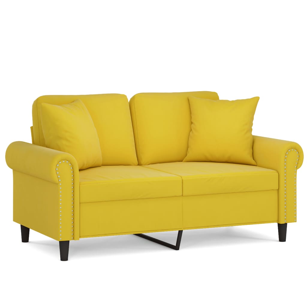 vidaXL Canapea cu 2 locuri cu pernuțe, galben, 120 cm, catifea vidaXL Canapea cu 2 locuri cu pernuțe, galben, 120 cm, catifea