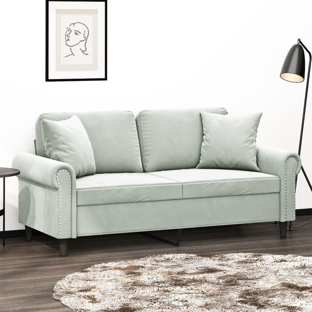 vidaXL Canapea cu 2 locuri cu pernuțe, gri deschis, 140 cm, catifea vidaXL Canapea cu 2 locuri cu pernuțe, gri deschis, 140 cm, catifea