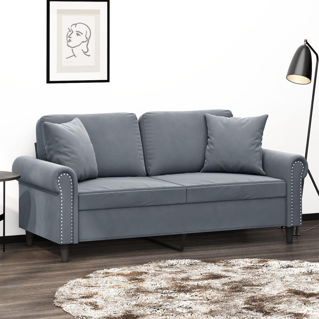 vidaXL Canapea cu 2 locuri cu pernuțe, gri închis, 140 cm, catifea vidaXL Canapea cu 2 locuri cu pernuțe, gri închis, 140 cm, catifea