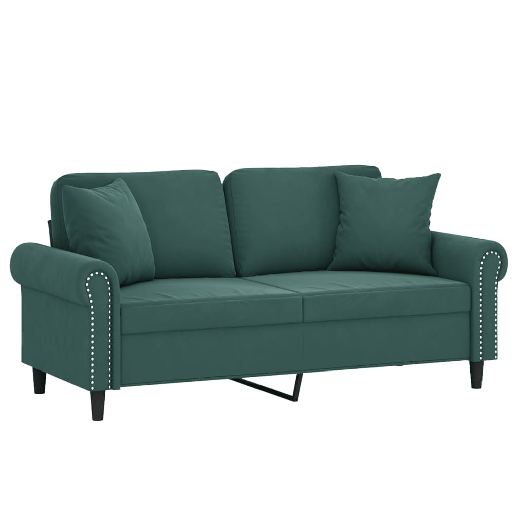 vidaXL Canapea cu 2 locuri cu pernuțe, verde închis, 140 cm, catifea