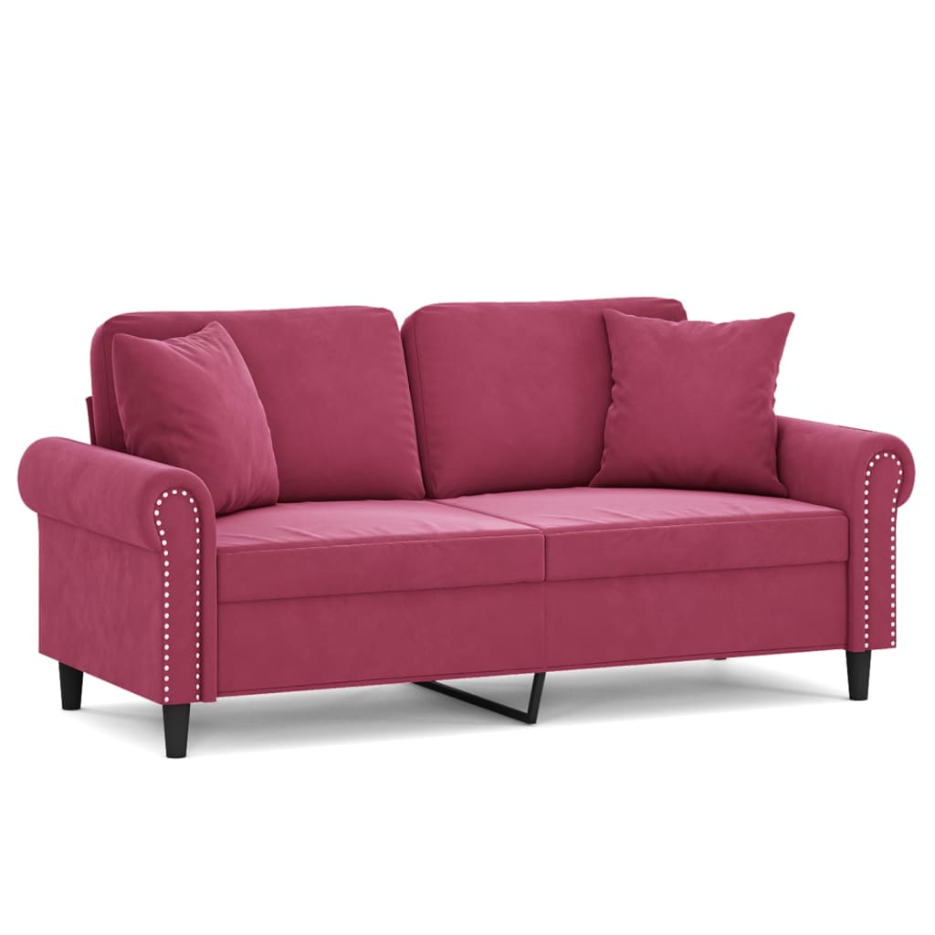 vidaXL Canapea cu 2 locuri cu pernuțe, roșu vin, 140 cm, catifea