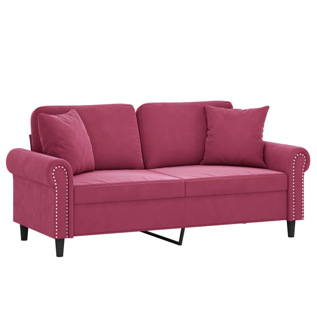 vidaXL Canapea cu 2 locuri cu pernuțe, roșu vin, 140 cm, catifea