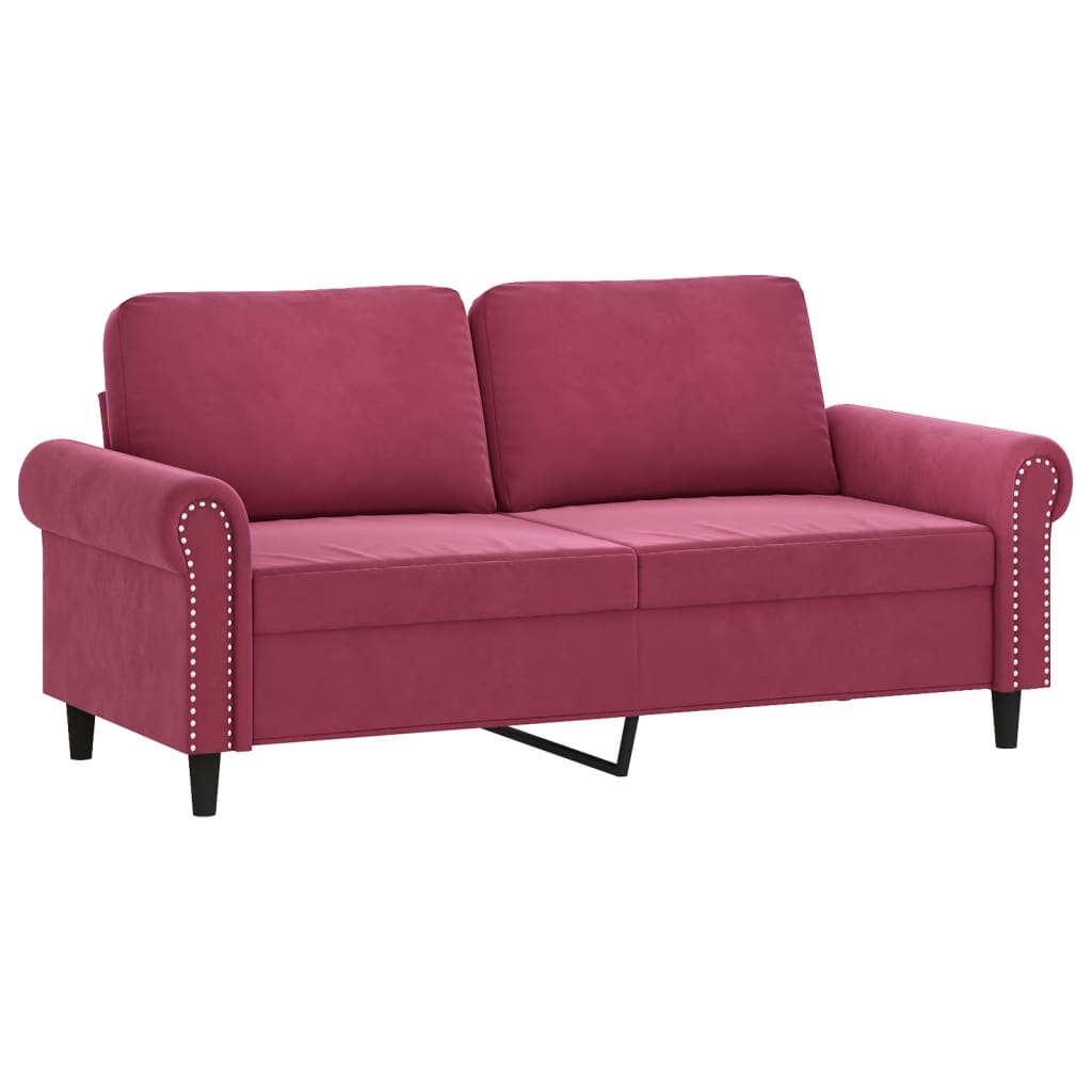 vidaXL Canapea cu 2 locuri cu pernuțe, roșu vin, 140 cm, catifea