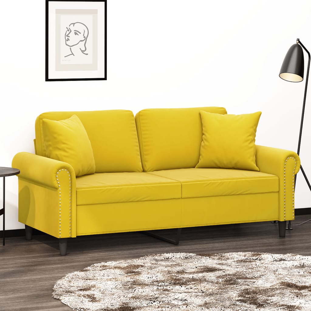 vidaXL Canapea cu 2 locuri cu pernuțe, galben, 140 cm, catifea vidaXL Canapea cu 2 locuri cu pernuțe, galben, 140 cm, catifea